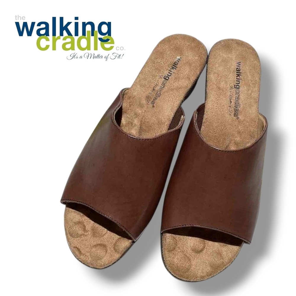 The Walking Cradle Co Brown Leather Open-Toe Kerry Wedge Mule Women's US Sz 10½W - Picture 3 of 8
